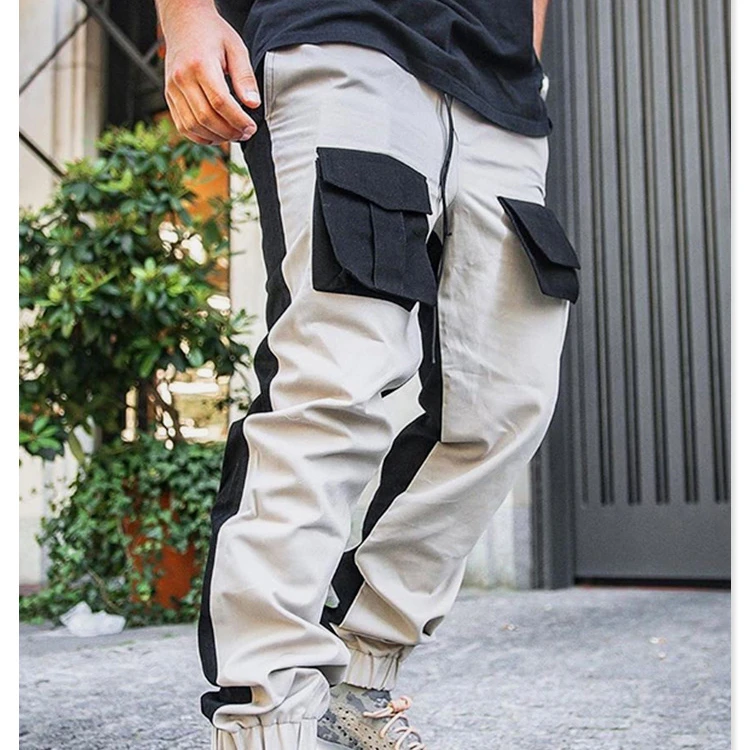 

QC - 067 New arrival casual men's baggy pants with pockets patchwork sweatpants straight drawstrings overalls for men, Customized color