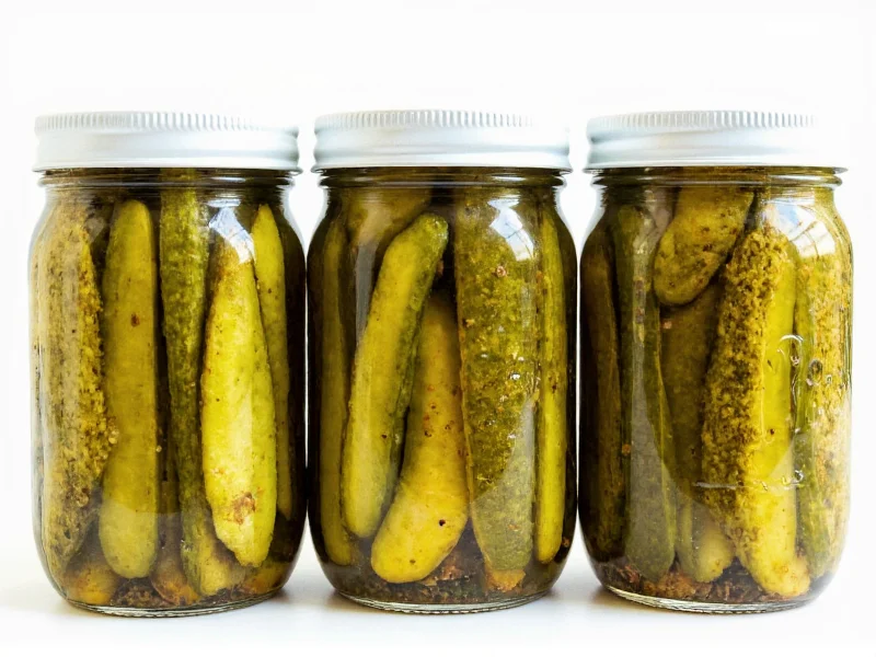 Three pickle jar variations with different spices and herbs