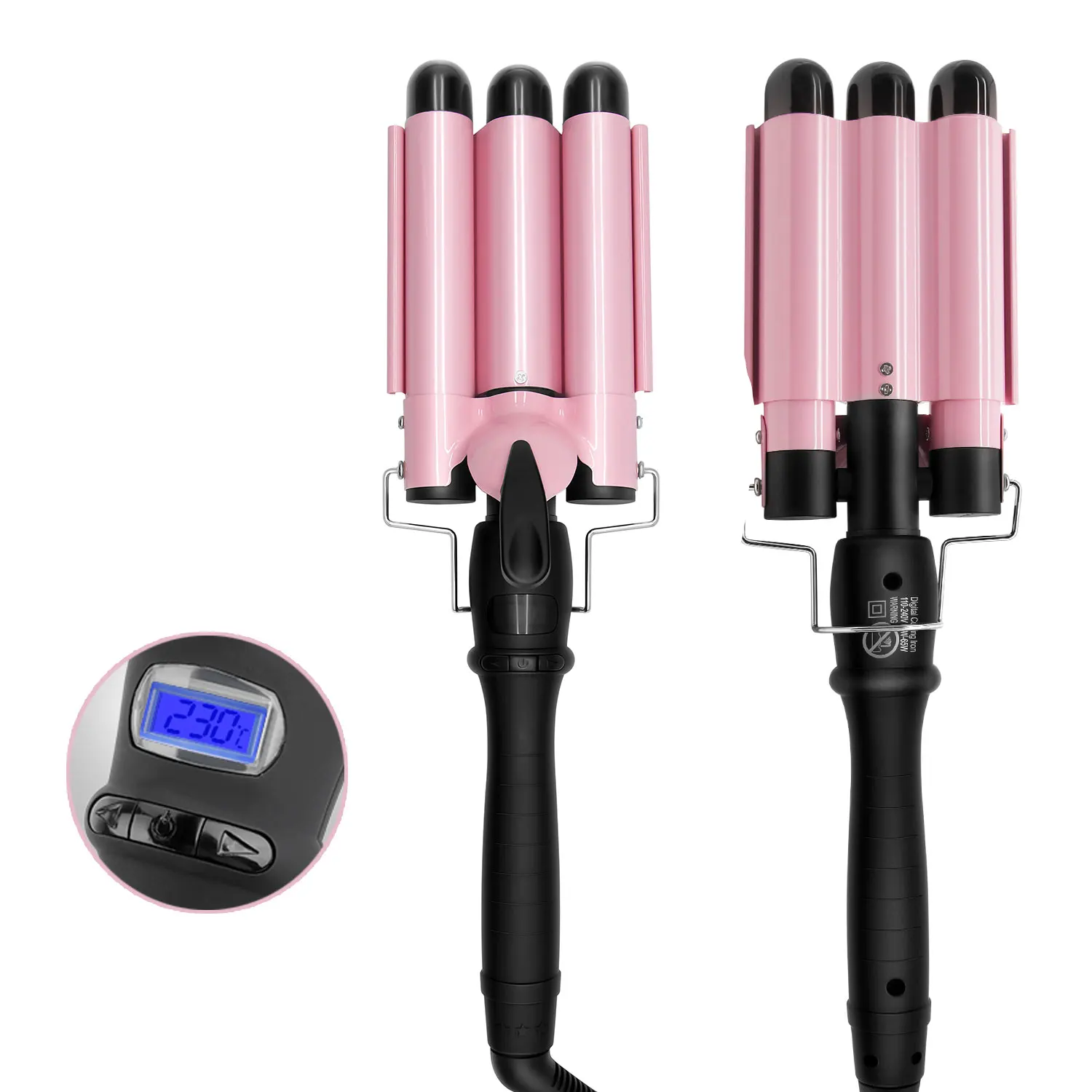 

3 barrel deep wave hair curler triple curling iron Share adjustable hair waver hair waver, Pink