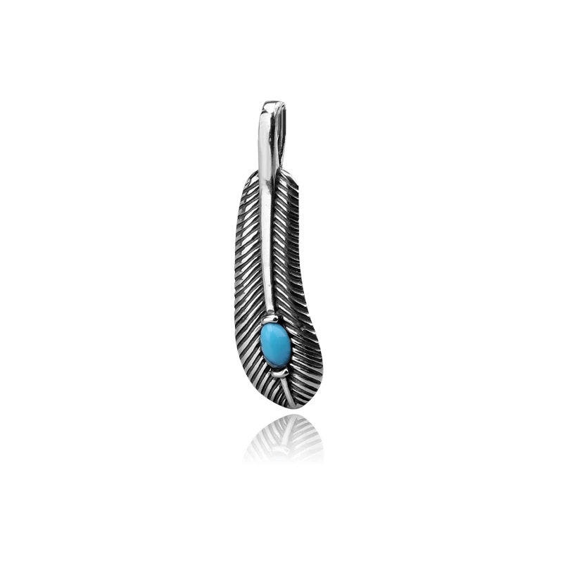 

fukarni Taiyin retro S925 pure silver Gaoqiao DIY accessories Japanese Silver Feather Necklace Turquoise Pendant TP008