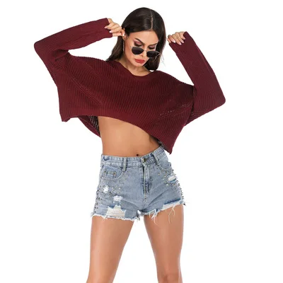 

2021 Europe and America Sweater Pullover thick needle navel sweater women