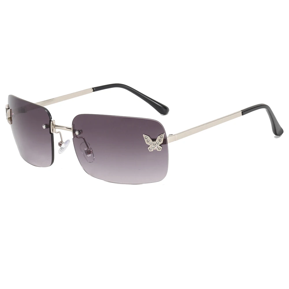 

Superhot Eyewear 32161 Fashion 2023 Butterfly Design Rectangular Rimless Gradient Tinted Sunglasses
