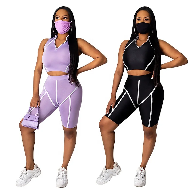 

LW - 8442 Custom logo women's tracksuit suits two piece sleeveless short tracksuit women sets slimfit plain tracksuits
