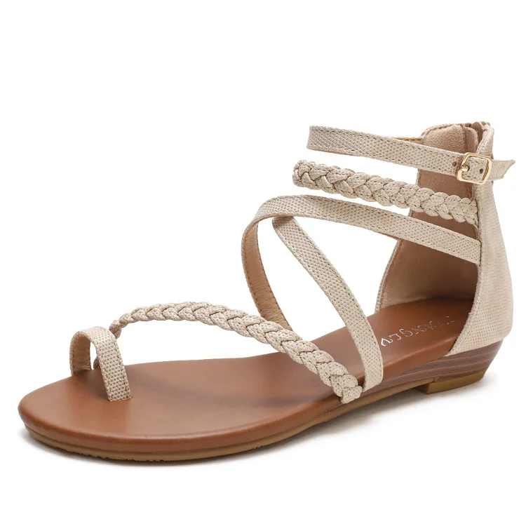 

S499 ethnic style sandals women's cross-border natural color shell beaded slope with retro Roman sandals