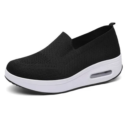 

Women's fashion flat shoes sneakers casual light loafers breathable flying woven wholesale lace-up platform shoes, 3 colors