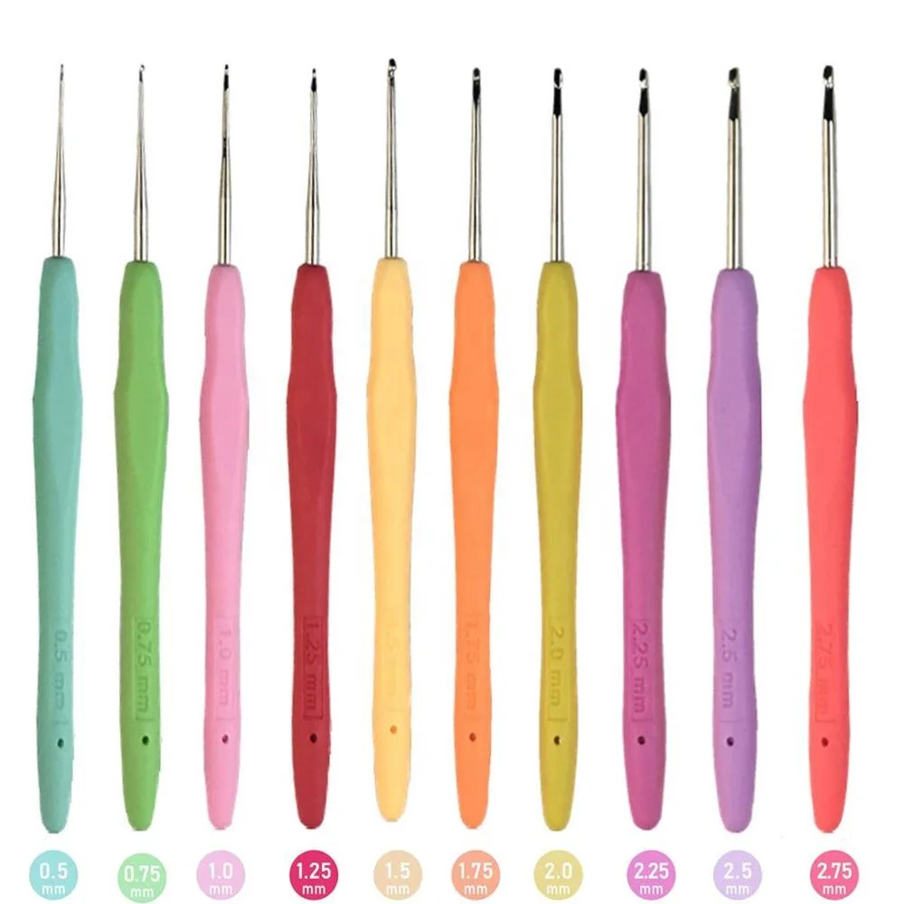 

10 Pcs 0.5mm-2.75mm Small Size Ergonomic Lace Crochet Hooks Set Knitting Needles, Multiple color