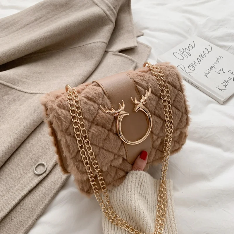 

2022 Winter Plush Leather Drop Shipping Handbag Chain Shoulder Small Jelly Ladies Hand Bags Faux Fur Women Handbags Cheap