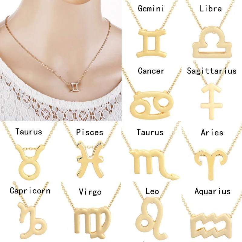 

Female Elegant Jewelry Sign Necklace Pendants Charm Gold Chain Choker Astrology 12 Constellation Zodiac Necklaces, Picture shows