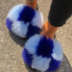 Quick Shipping Wholesale Real Fur Slippers Fox Fur