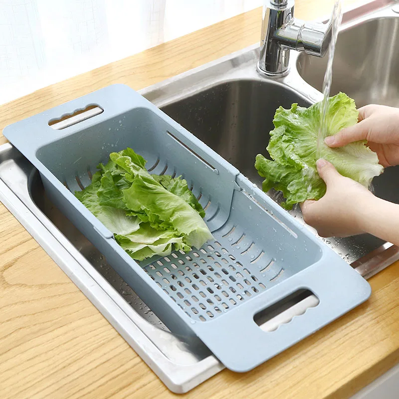 

Adjustable Dish Drainer Sink Drain Basket Washing Vegetable Fruit Plastic Drying Rack Kitchen Accessories Organizer, Grey