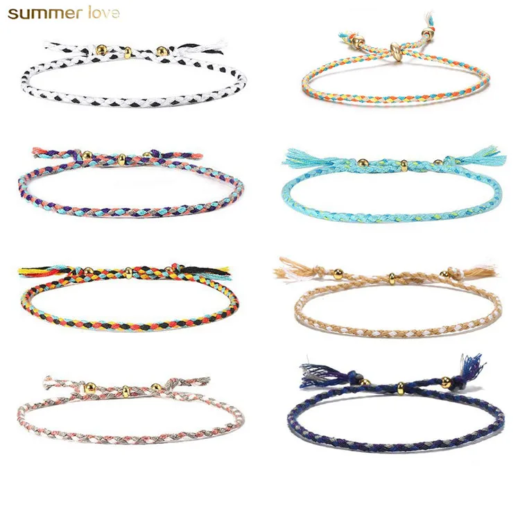 

Valentines Day Handmade Bohemia Colorful Woven Rope Adjustable Polyester Thread Braided Friendship Bracelets, As picture