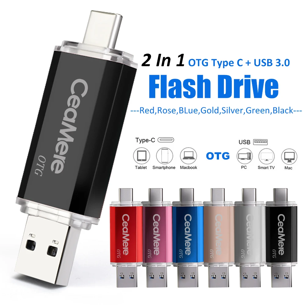 

Ceamere CMU012 Dual U Disk Flash Drive OTG USB 3.0 32GB 64GB 128GB Memory Flash Drive OTG Type C 3.0 2.0 USB Stick Pendrive 64GB