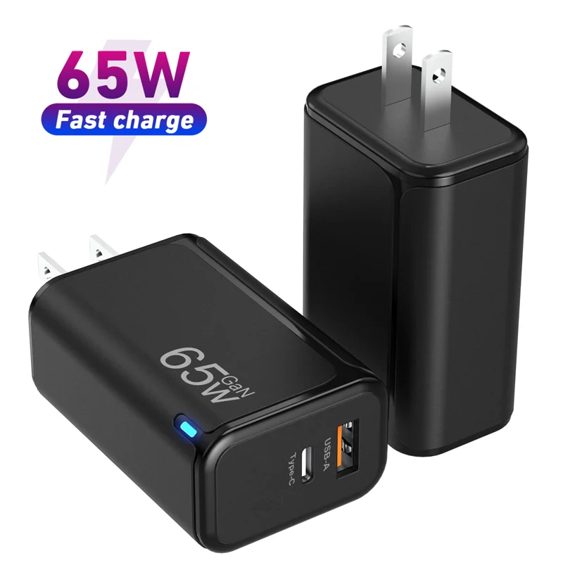 

Original Factory 2 USB C ports 1 and 1 USB A port 65W GAN charger for xiaomi quick wall mobile phone charger