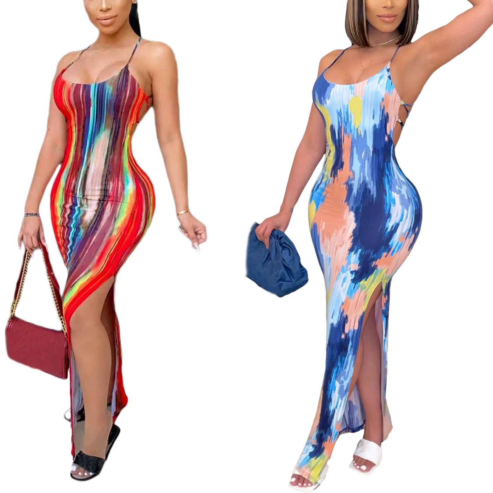 

FS2668D Summer women Off Shoulder Maxi Dress Tie Dye Ladies Bodycon Long Dresses