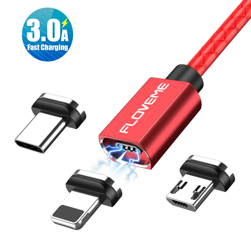 

Free Shipping 1 Sample OK 3A Cable for iPhone Micro USB Type C FLOVEME LED Fast Charging Data Transmission Magnetic Phone Cable