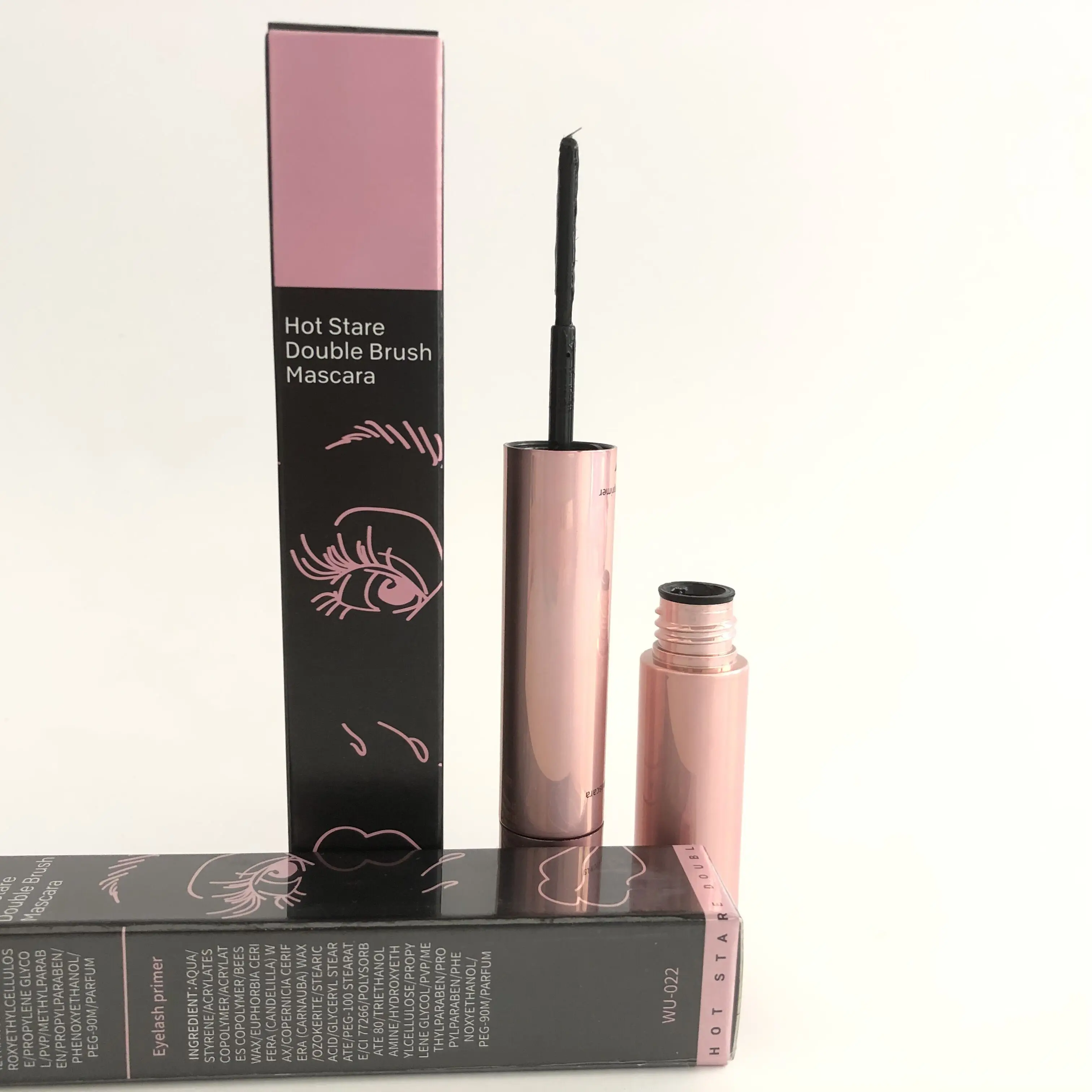 

Easy to smudge double brush pink tube long-lasting primer waterproof private label mascara, Pink color