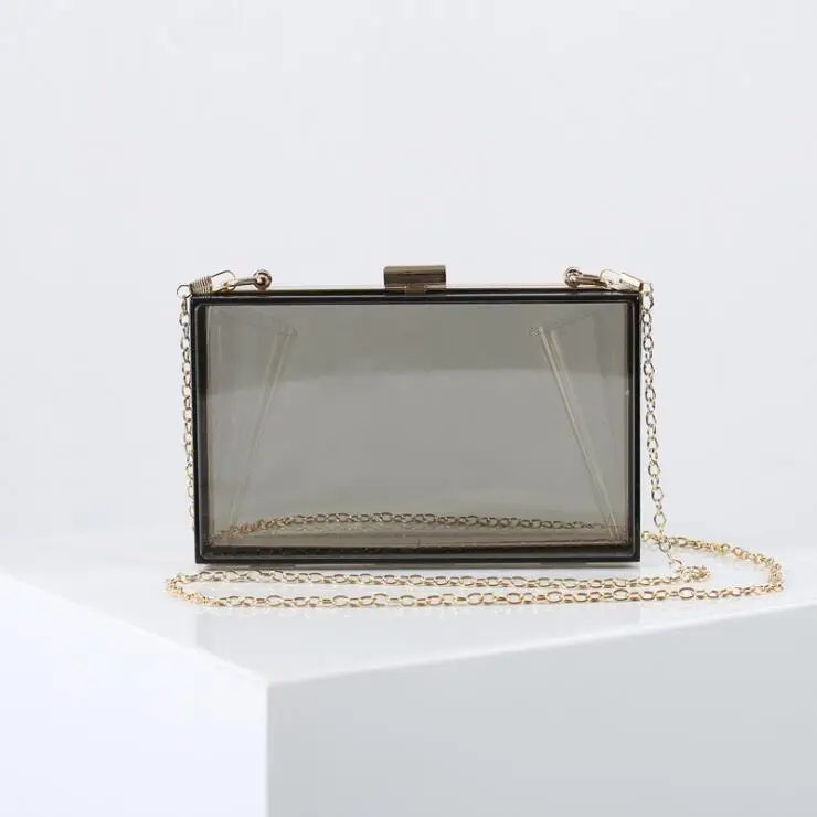 

Wholesale Fashion Women Clear Box Crossbody Bag Purse Evening Handbag Acrylic Single Shoulder Chain Transparent Handbags, 10 color