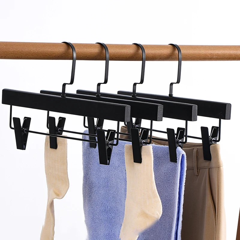 

Clothes Pants Hangers with 2-Adjustable Anti-Rust Clips durable Wrought Bottom Jeans Hanger wood hanger for clothing