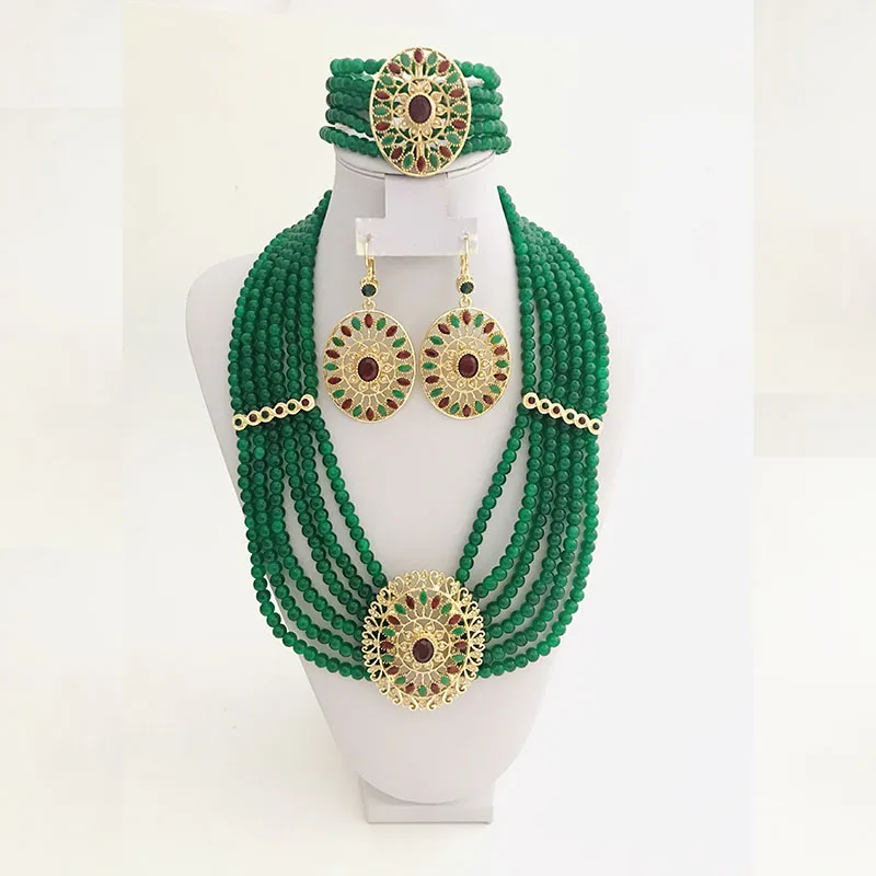 

Fashion Dubai Handmade Bracelet Earrings Necklace Set Luxurious Crystal Hand-beaded Jewelry Accessories Set For Women, Gold and silver