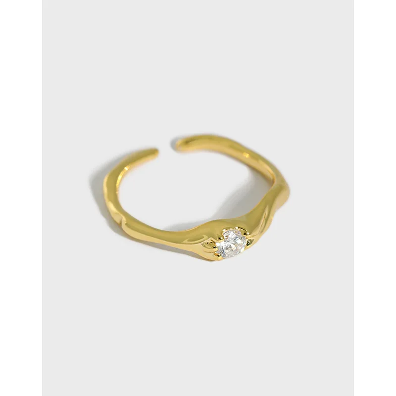 

Simple Minimalist Jewelry Platinum 18K Gold Plated Diamond Dainty Open Ring for Girl