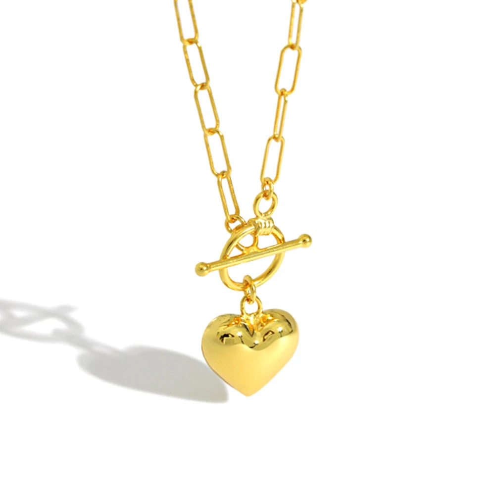 

New Arrivals 925 Sterling Silver Gold Plated Simple Love Ot Buckle Link Chain Heart Necklace Pendant For 2021 Women