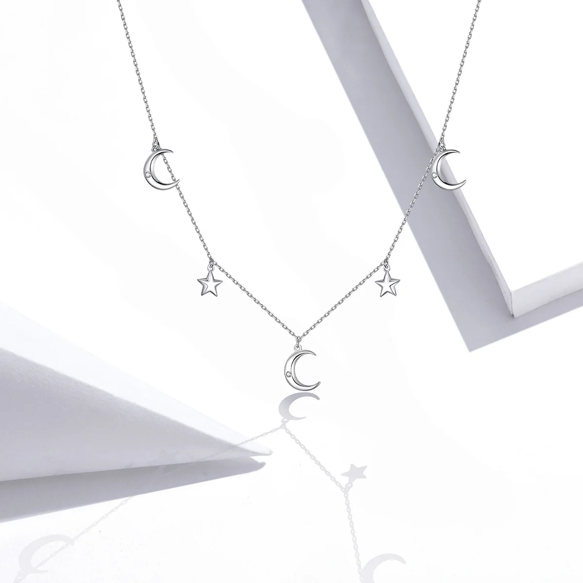 

Latest Design Fashion Jewelry Accessories Women 925 Silver Moon & Stars Link Chain Necklace Choker