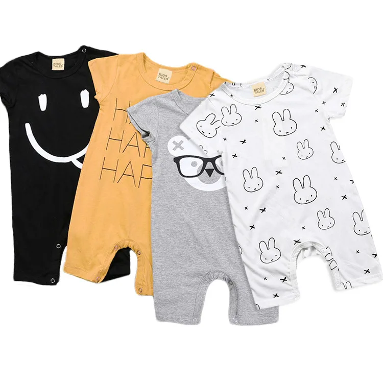 

Enssy Children's wear summer new boys and girls baby short sleeves flat corner cotton jumpsuit baby rompers
