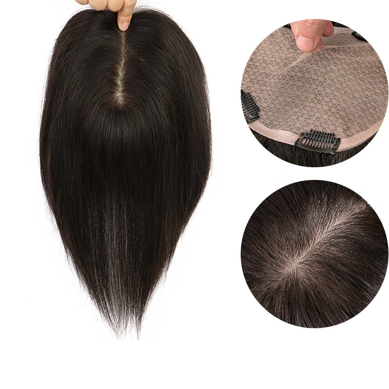 

Wholesale price 100% human hair pieces remy human hair toupee for women topper machine-made silk base topper