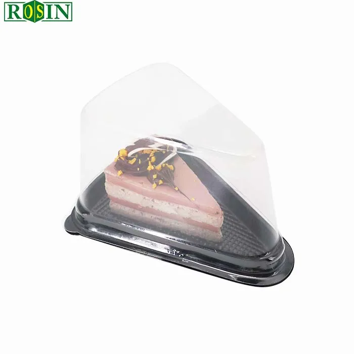 

Hot Sales triangle black Cake Tray Plastic Packs Cake Slice Packaging Plastic Clear Lid Cake Container