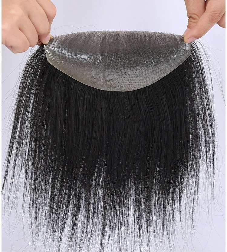 

Poly Base With Human Hair Forehead Toupee Natural Hairline Topper for Men
