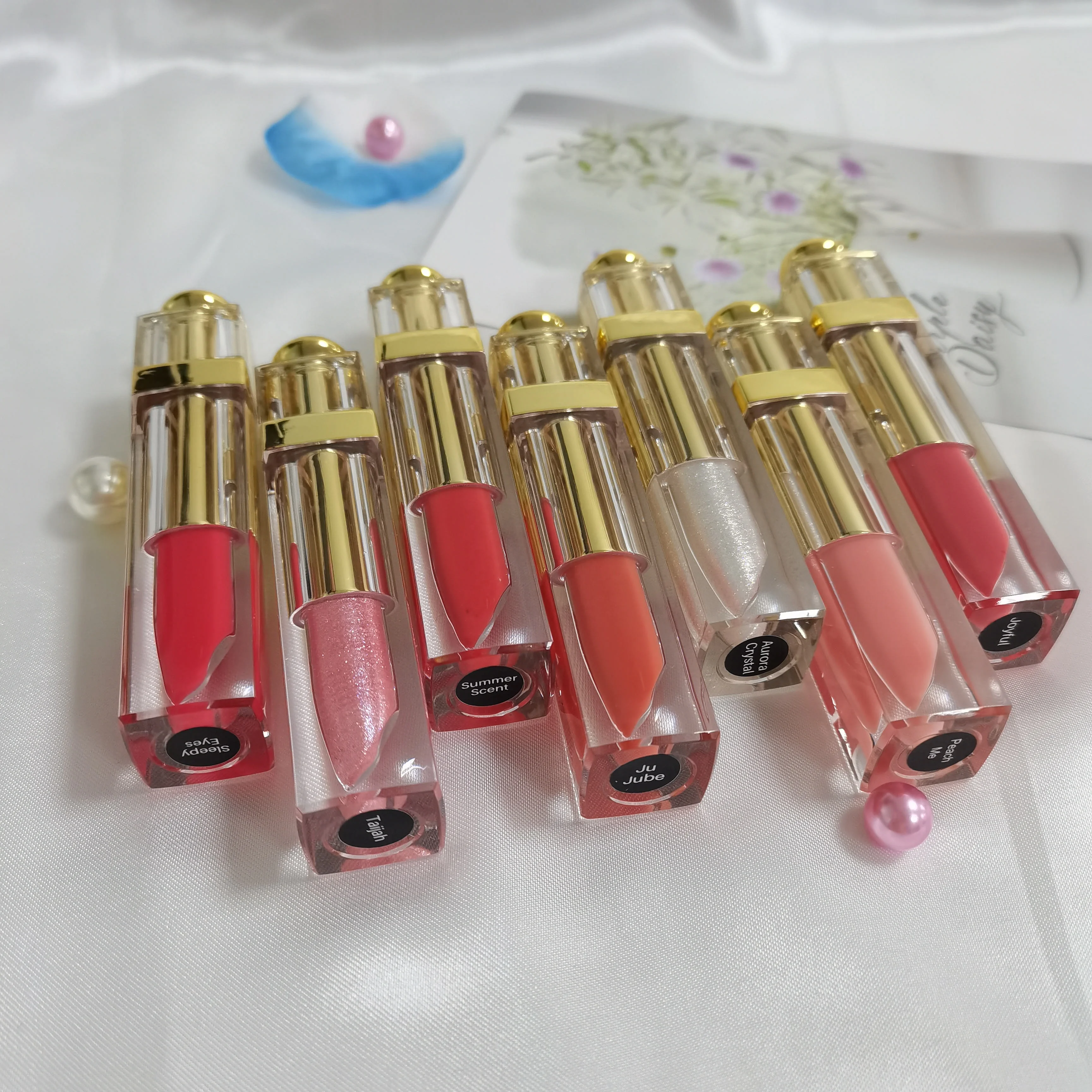 

Wholesale cosmetic make up gold tube waterproof vegan liquid gloss lipgloss wholsale