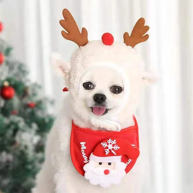 

Cute Puppy Dog Cat Clothes Festival Santa Hats Bandanas Holiday Dog Christmas Costume, Green hat, red scraf, green scraf, white hat