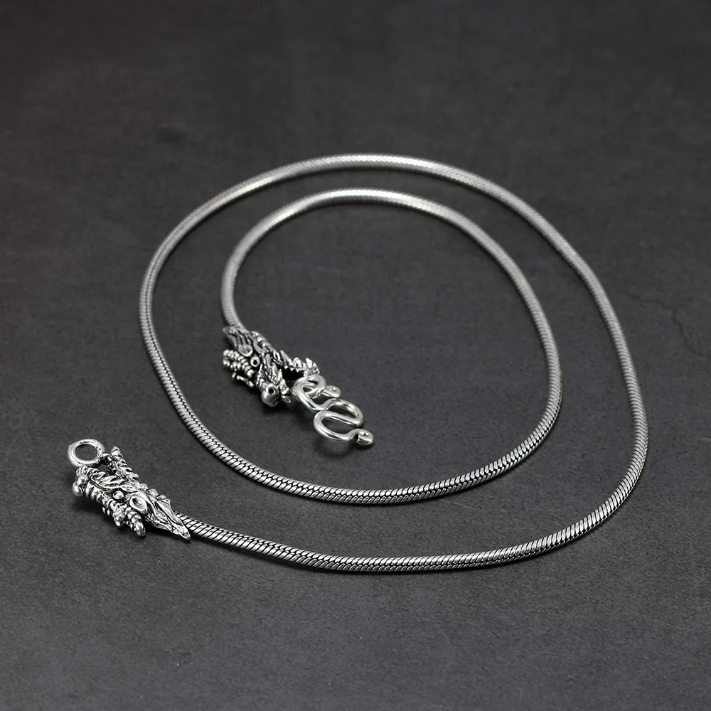 

Double Dragon Heads 925 Sterling Silver Snake Chain Necklace For Men And Women