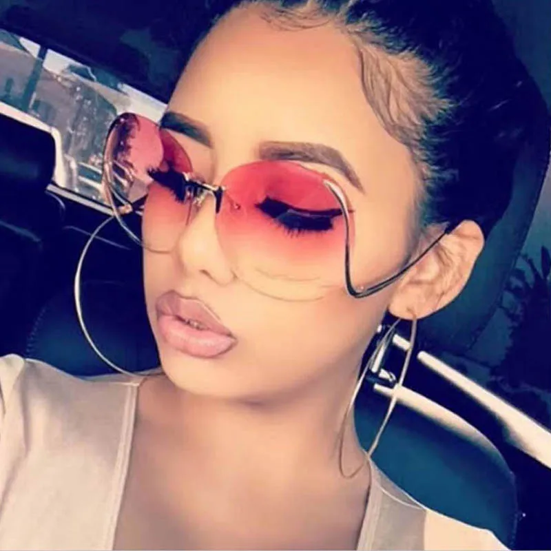 

Big oversized rimless circle designer sun shades fashion Sunglasses 2021 women