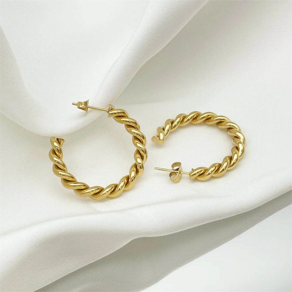 

Wholesale Stainless Steel Earrings 2021 Trendy Women Jewelry Twisted Oversize Stud Earring 14k 18k Gold Filled Earrings, 14k plated gold