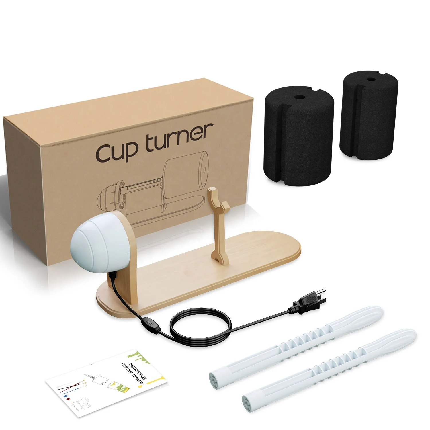 

New Delicate Design Wooden Cup Turner 1s Quick Fit Cup Rotisserie Turner Spinner With Two-way Rotation And Ultra-quiet Motor