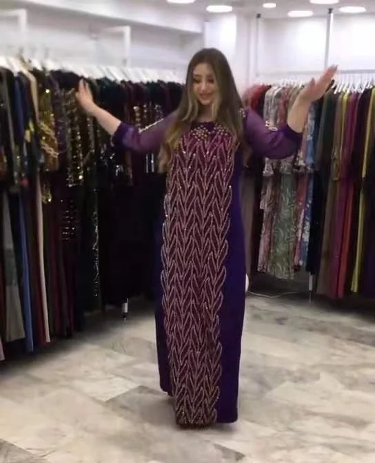 

Muslim African front and back diamond-inlaid exquisite leaf patterning fabric for comfortable retractable European and American, Purple