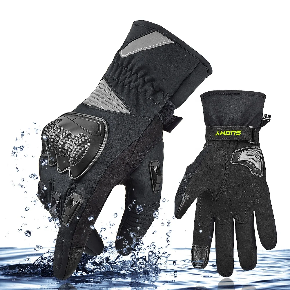 

SUOMY 100% Waterproof Motorcycle Gloves Winter Warm Moto Protective Gloves Touch Screen Gant Moto Guantes Motorbike Riding Glove, Red green gray