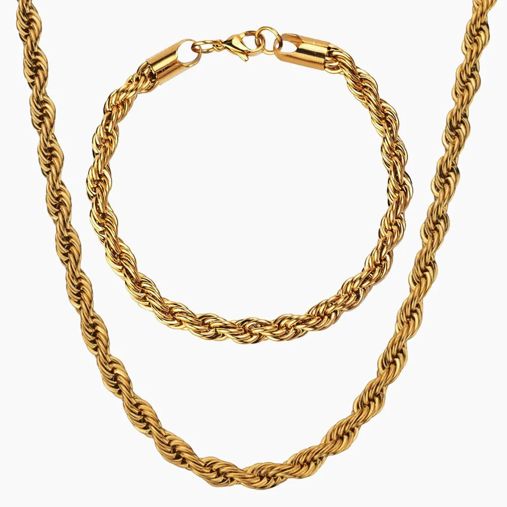 

5mm Miami Cuban Link Chain For Men Women Stainless Steel Wheat Figaro Necklace Cool Rope Chain Bracelet And Necklace Jewelry Set