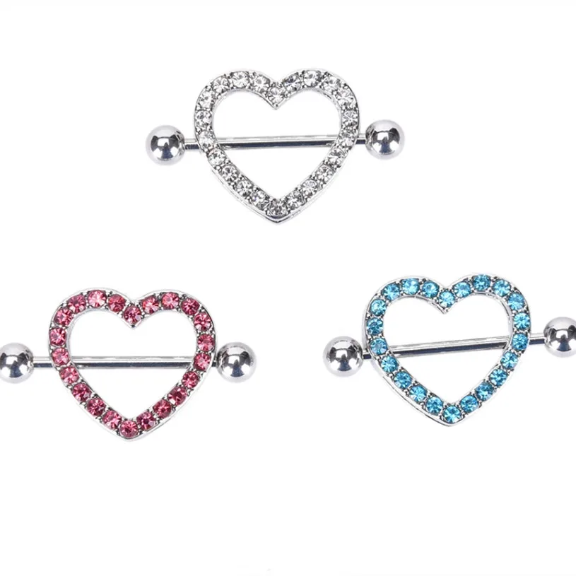 

Heart Rings Nipple Ring Barbell Body Piercing Jewelry Sexy Crystal Gifts Love Hearts Nipple Bar Rings Blue Pink White