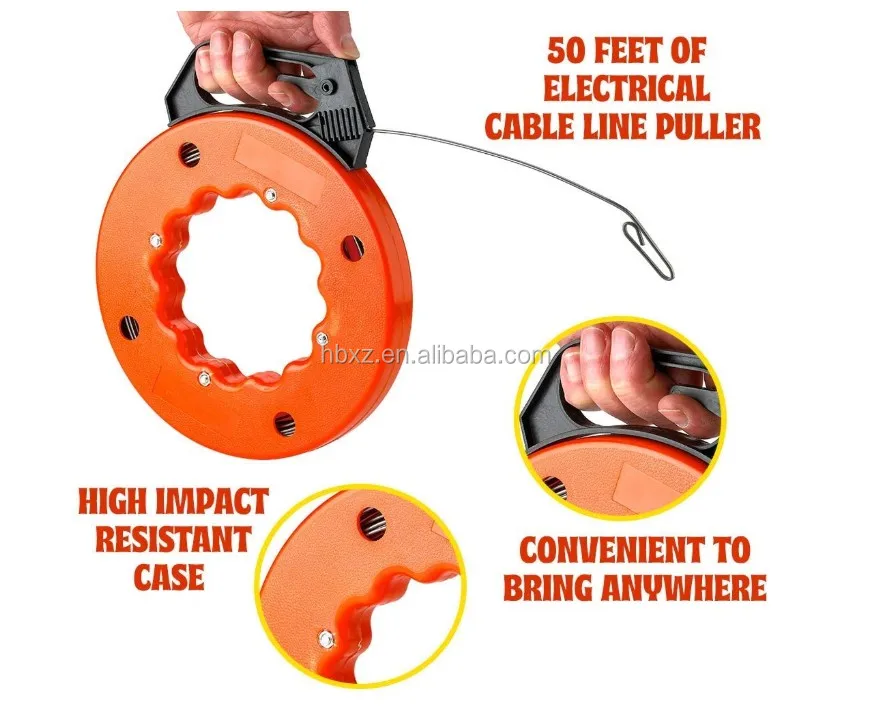 50 ft Steel cable Fish tape Electric Wire Cable line puller in high plastic case 
