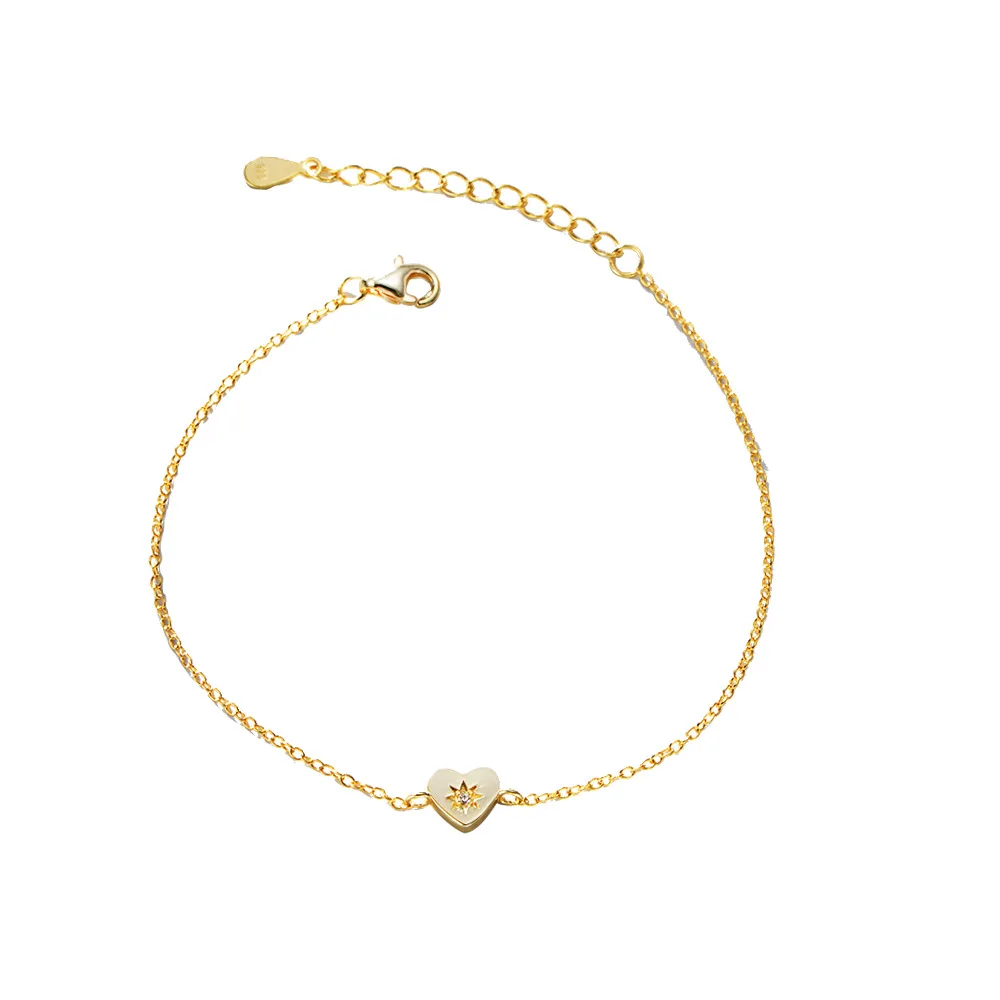 Fashion Jewelry Bracelets 925 Sterling Silver Heart Bracelet Star Zircon Gold Plated Bracelets for Women