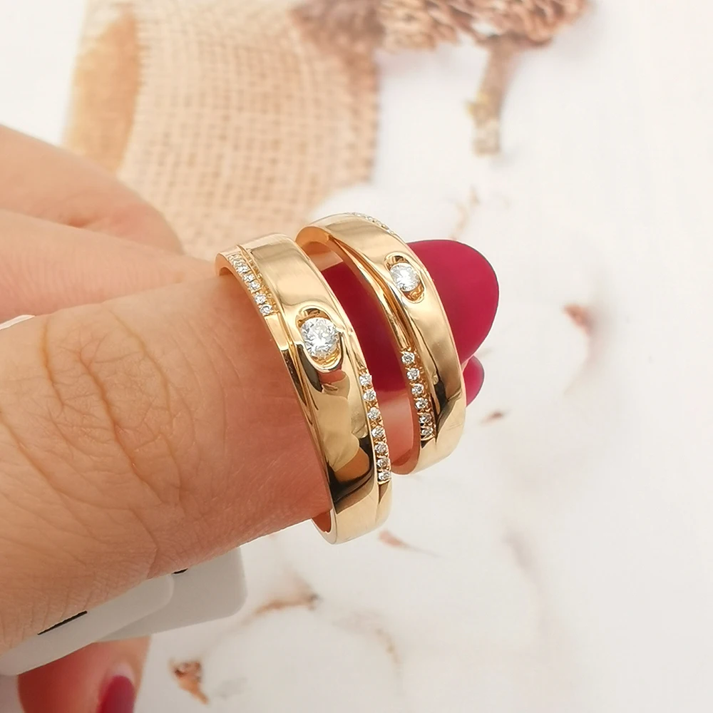 

Elegant 18k Real Solid Gold Lover Ring 18K Rose Gold Natural Diamond Couple Ring Wedding Jewelry