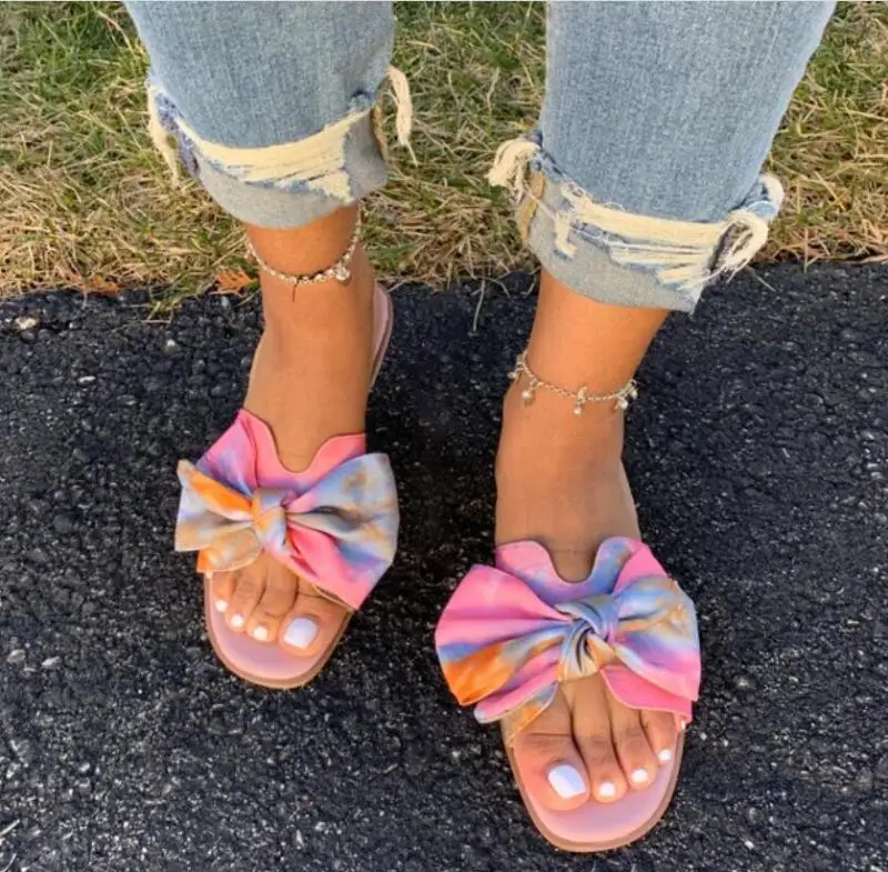 

popular jelly bling summer beach sandals bow flat sandales femmes new 2020 rhinestone women slides, Pink,black,beige