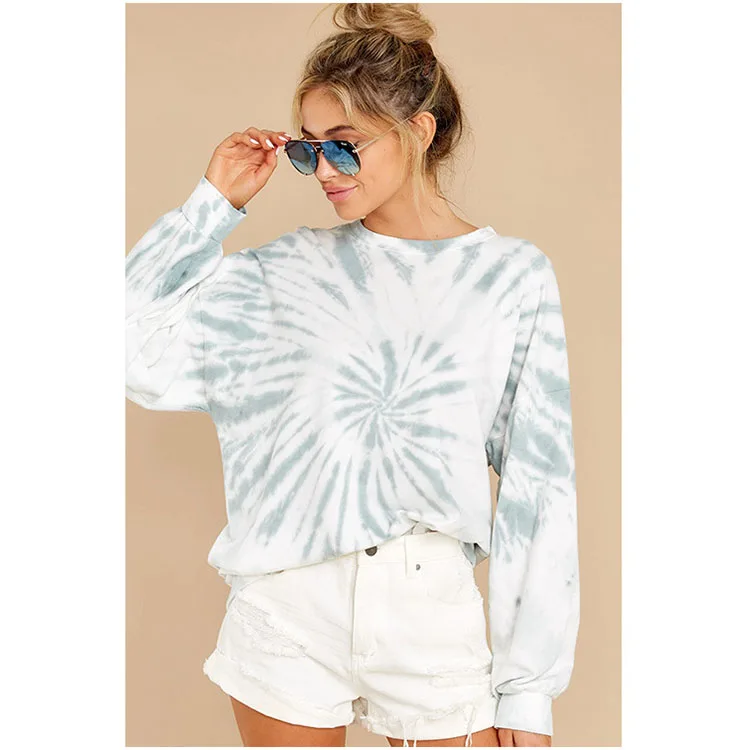 

Best Selling Colorful Casual Tie Dye O Neck Long Sleeve T-Shirts for Women Tops