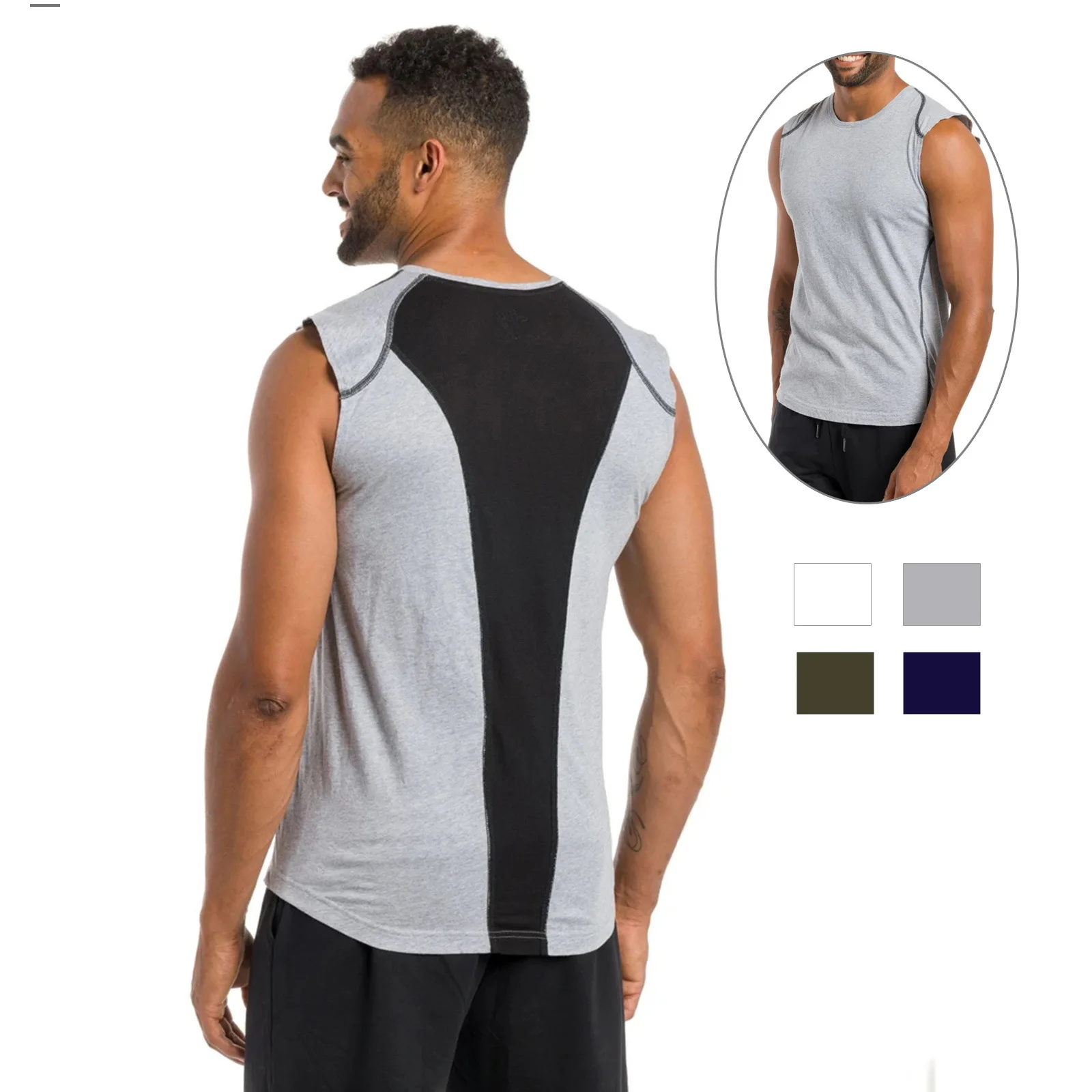 

Custom Logo Men Fitness Workout Vests Sleeveless Shirt Muscle Gym Mens Tank Tops Fitness Gym, White/ gray / army green /navy blue