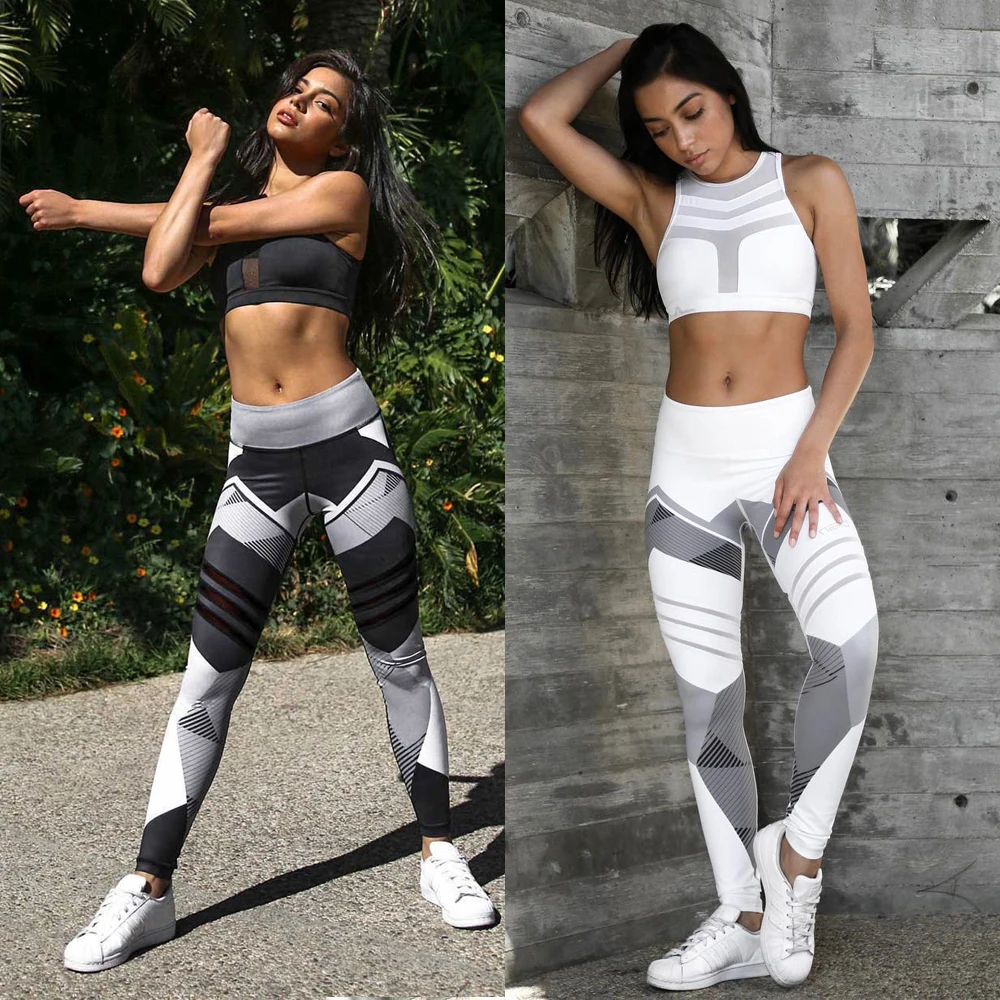 

Quick Dry Sport Fitness Leggins Geometric Printed Sports Yoga Pants Leggings Slim Tights Trousers For Women S-XXXL
