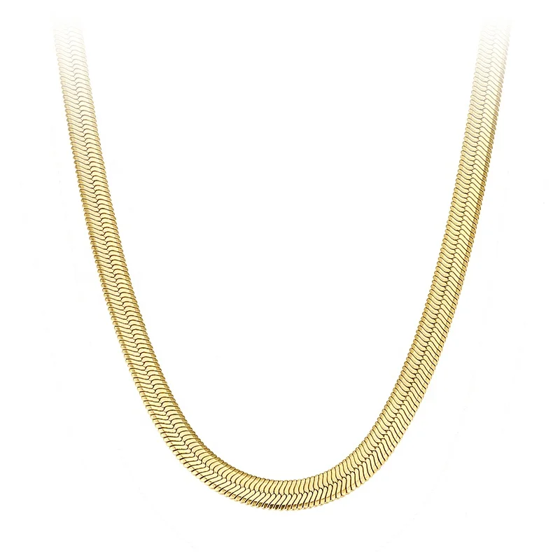 

18K Gold Plated Stainless Steel Jewelry Snake Smooth Flat Herringbone Chain Width 5MM 7MM Accessories Necklaces P193045