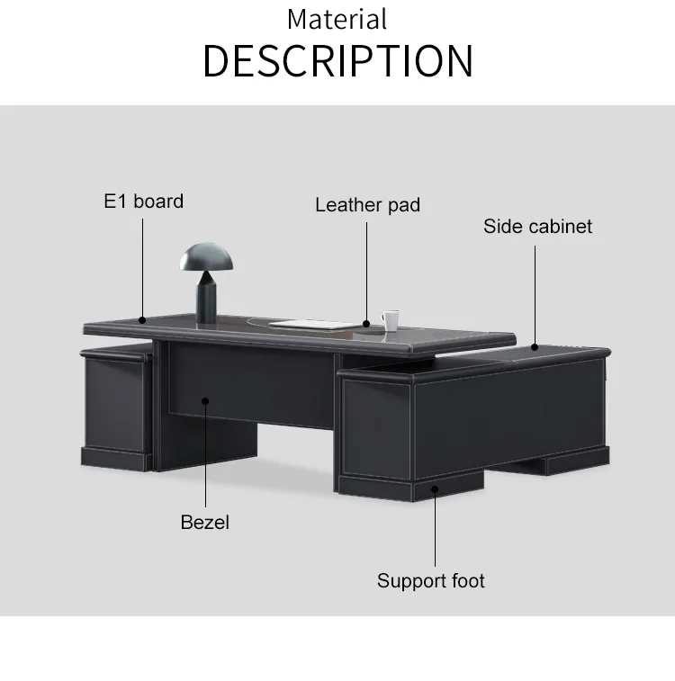 Pengpai Black Brand New Boss Table Office Desk Design With Side Cabinet