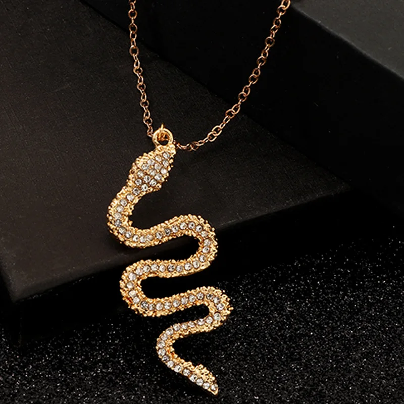 

Fashion Gold Plated Necklace Simple Diamond Snake Pendant Necklace